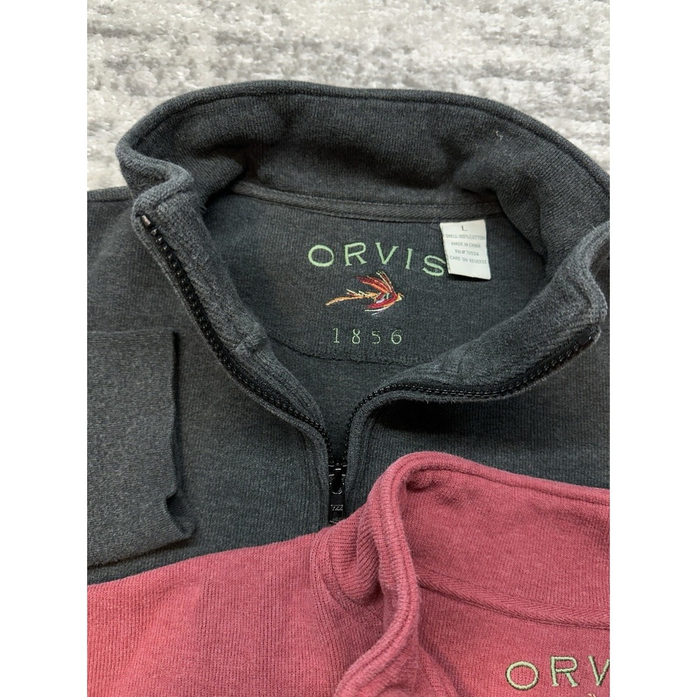 ORVIS Men's Pullover 1/4 Zip Red Grey Sweater Size Large 100% Cotton Lot of 2 - Picture 9 of 15